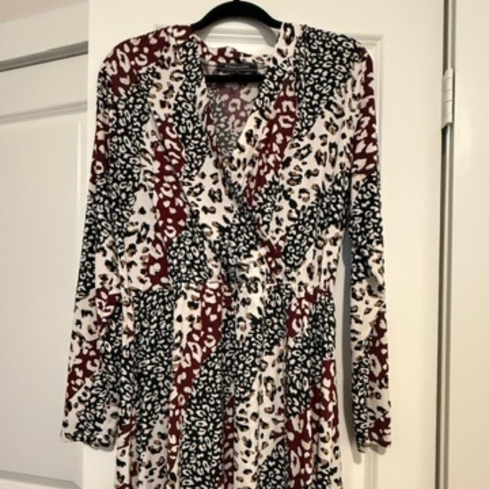 BCBGMaxAzria Animal Print Faux Wrap Dress Size XL